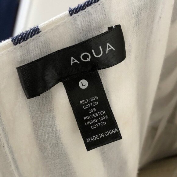 Aqua Blue White Striped Faux Wrap Dress, Large - Picture 6 of 10